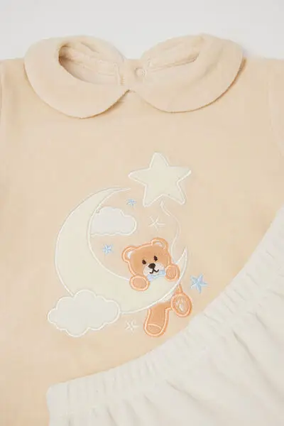 Tutina Spezzata Bebè con Piedino in Ciniglia Cotone Pesante Naturale (74 cm) miniatura 3