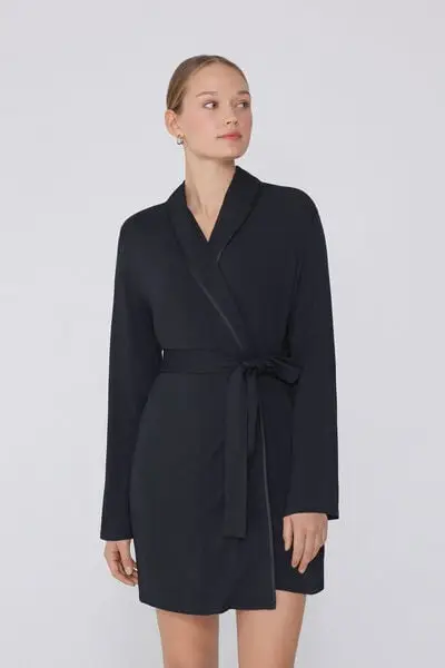 Vestaglia Manica Lunga in Viscosa Profili Raso Donna Nero