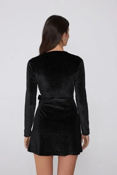 Vestito a Portafoglio Velluto Rombi Glitter Donna Nero miniatura 2