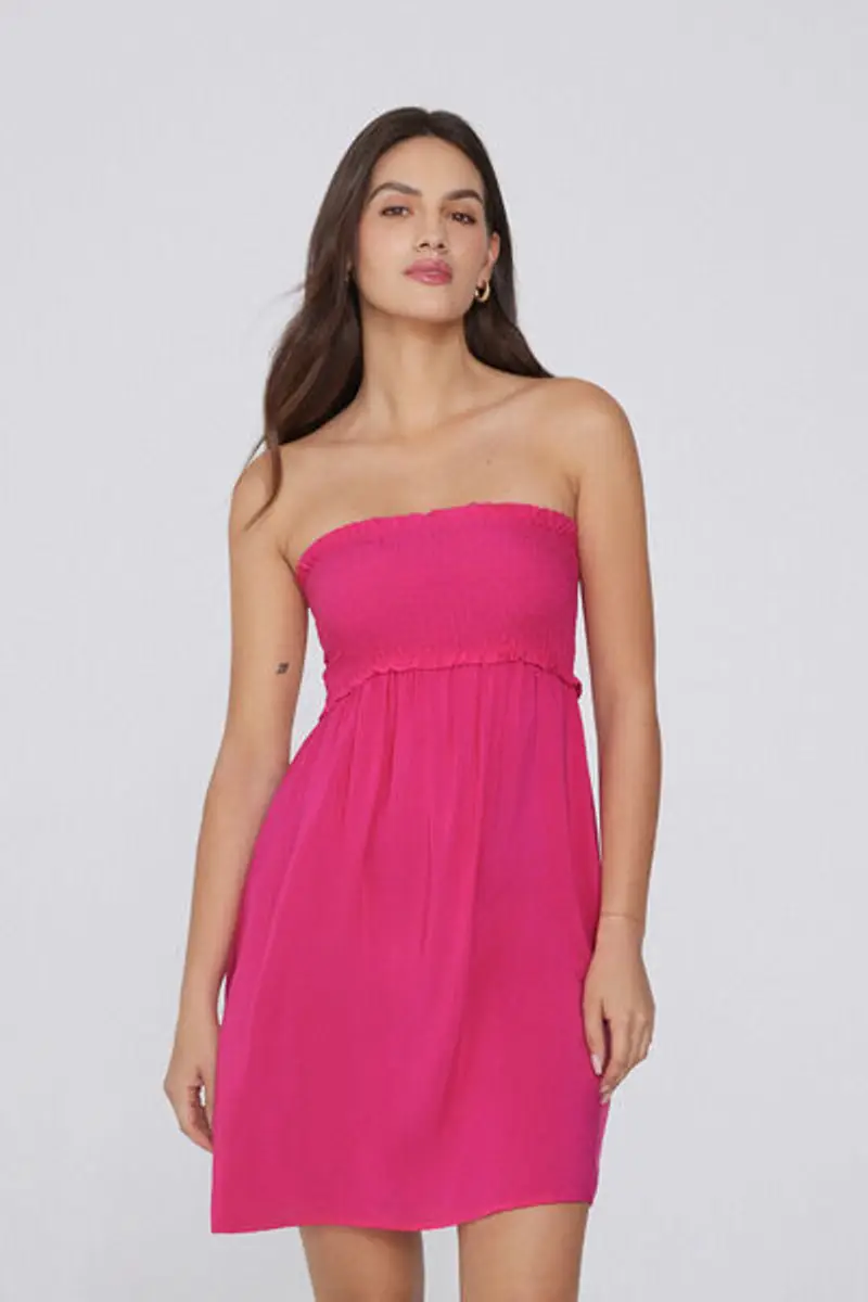 Tezenis Vestito Corto a Fascia Punto Smock Tela Viscosa Donna Rosa Taglia L miniatura 2