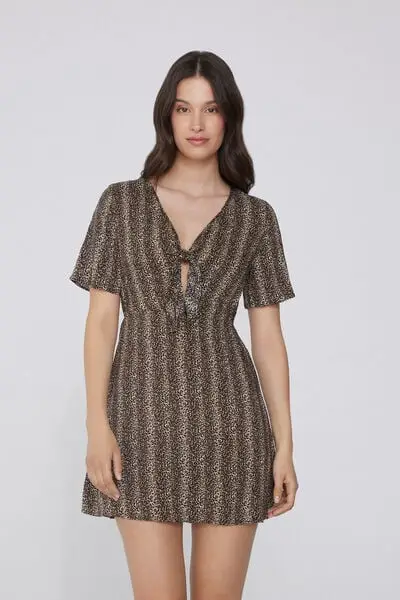 Vestito Mezza Manica in Viscosa con Nodo Donna Animalier