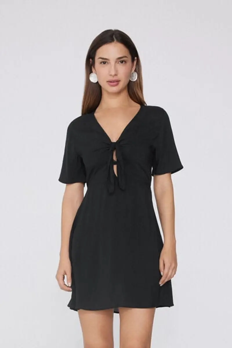 Tezenis Vestito Mezza Manica in Viscosa con Nodo Donna Nero Taglia L