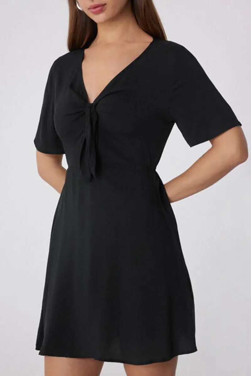 Tezenis Vestito Mezza Manica in Viscosa con Nodo Donna Nero Taglia L miniatura 3