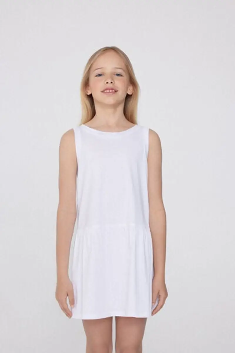 Tezenis Vestito Spalla Larga in Cotone con Balza Bimba Bambina Bianco Taglia 2-3