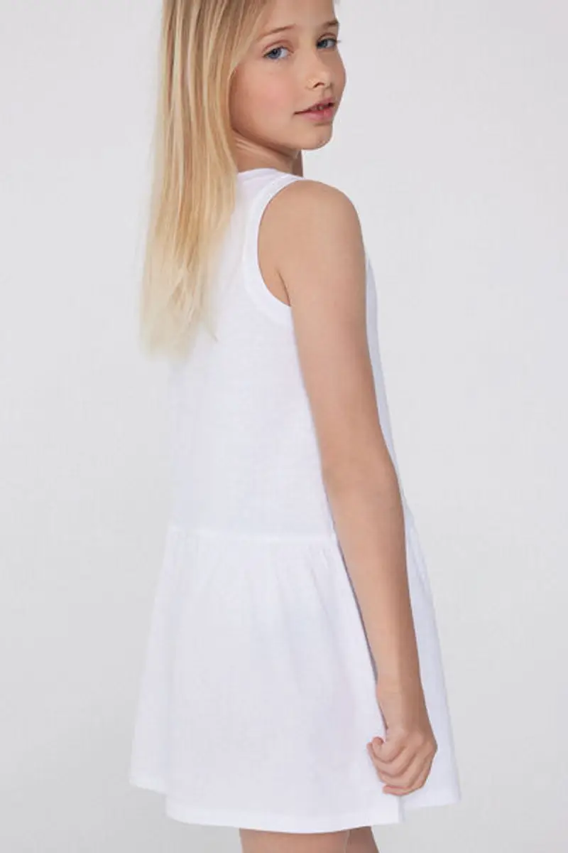 Tezenis Vestito Spalla Larga in Cotone con Balza Bimba Bambina Bianco Taglia 2-3 miniatura 3