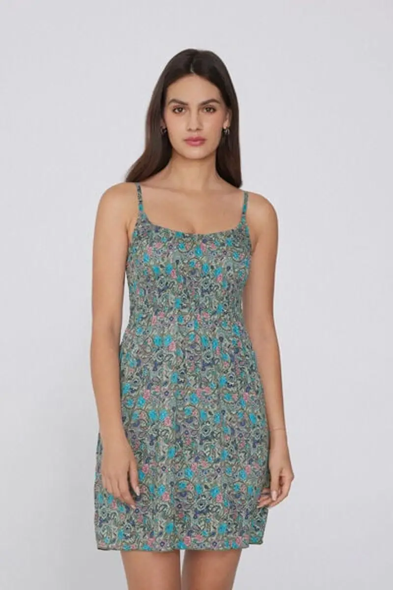 Tezenis Vestito Spalline Sottili Punto Smock in Viscosa Donna Azzurro Taglia L