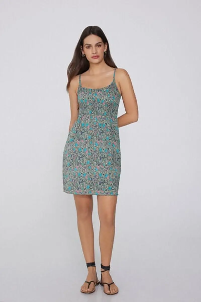 Tezenis Vestito Spalline Sottili Punto Smock in Viscosa Donna Azzurro Taglia L miniatura 2