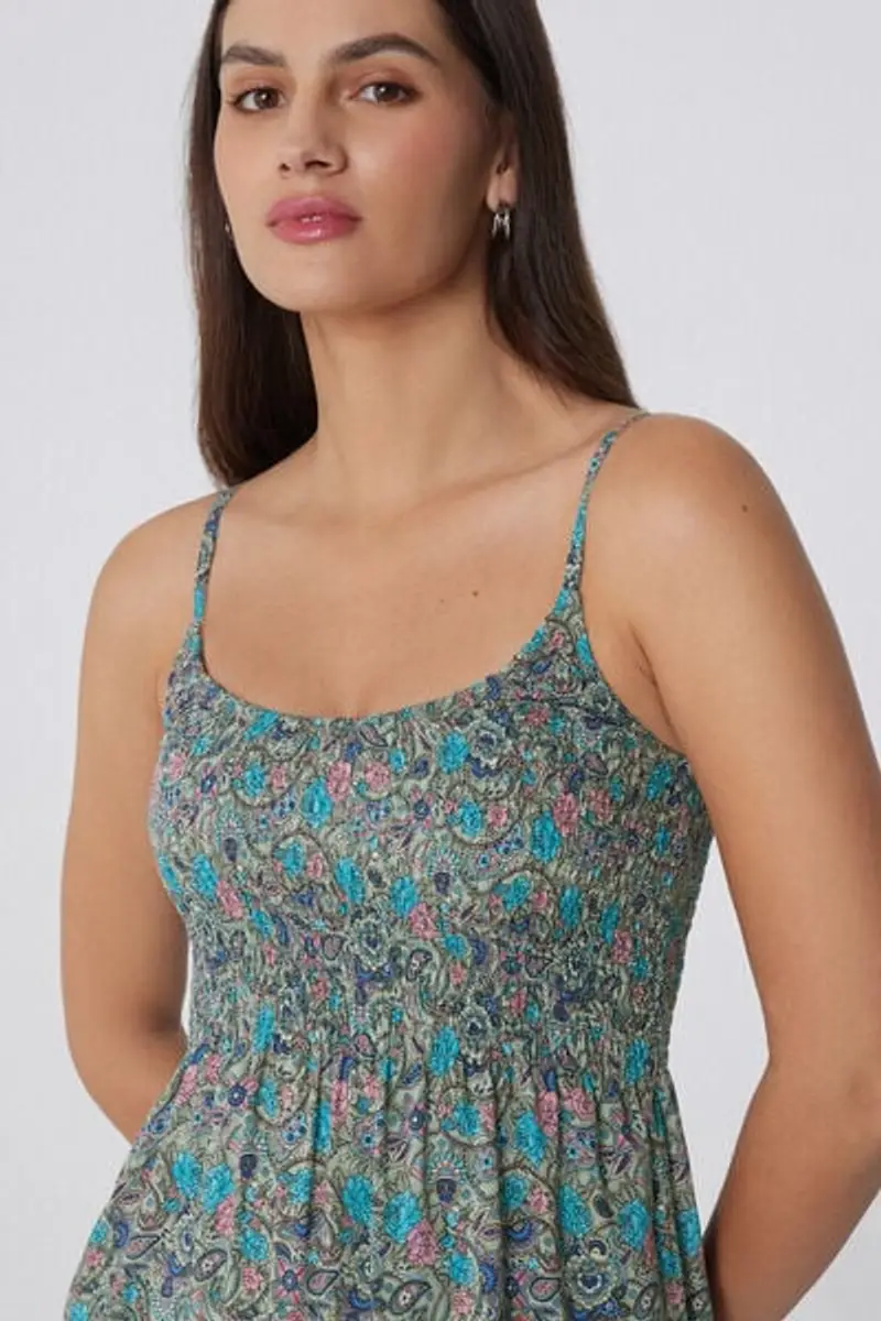 Tezenis Vestito Spalline Sottili Punto Smock in Viscosa Donna Azzurro Taglia L miniatura 3