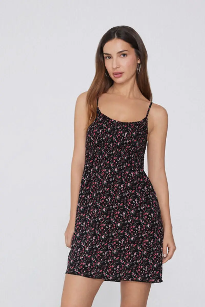 Tezenis Vestito Spalline Sottili Punto Smock in Viscosa Donna Nero Taglia L miniatura 2