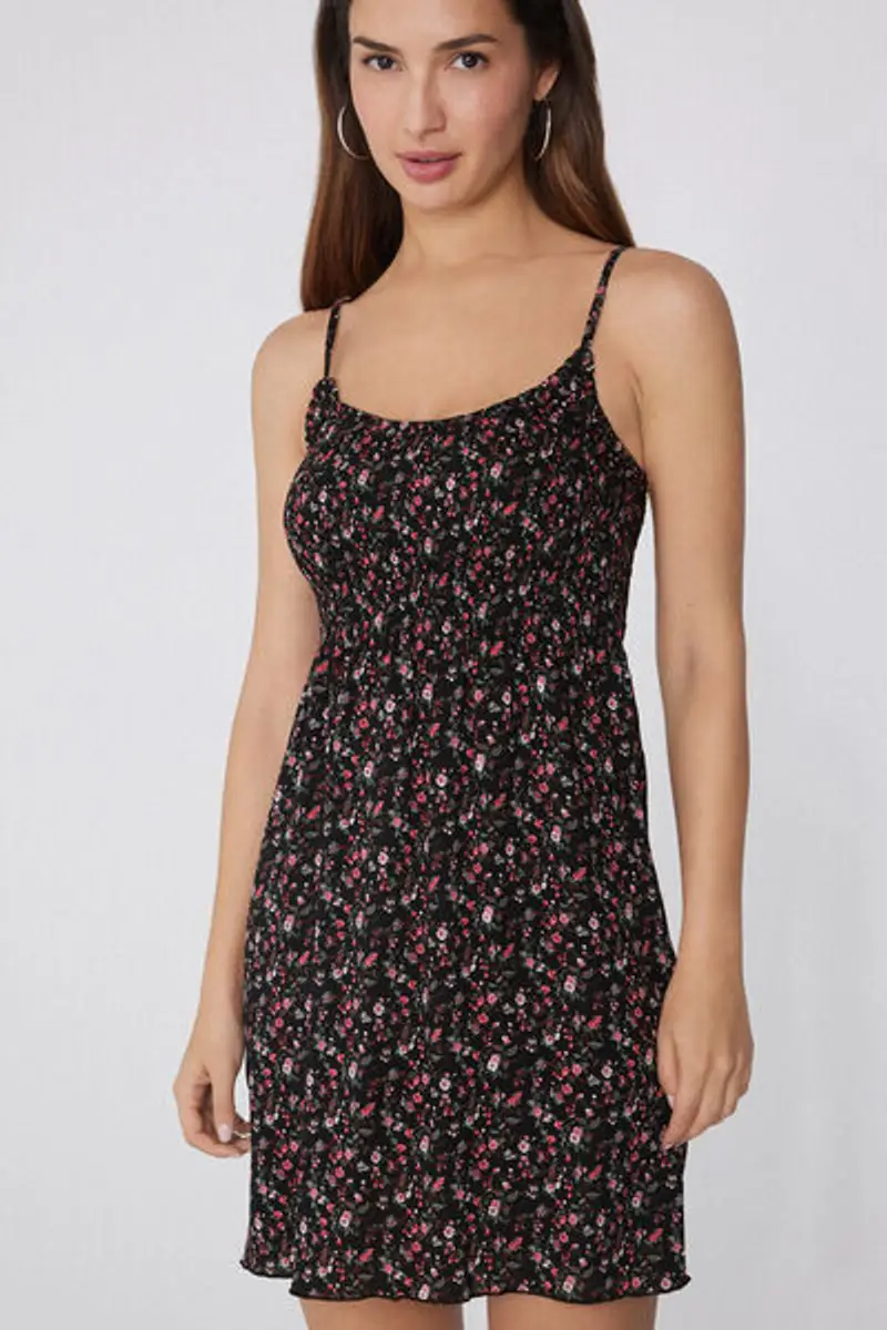 Tezenis Vestito Spalline Sottili Punto Smock in Viscosa Donna Nero Taglia L miniatura 3