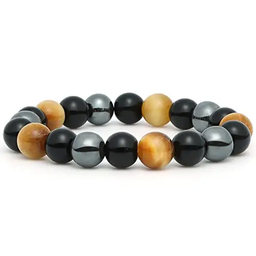 Thajaling Bracciale a tripla protezione, Bracciale con perline in magnetite, Braccialetto di perline tricolore da 10