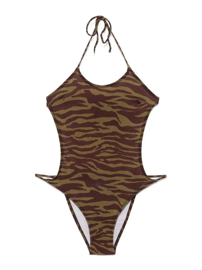 Dark Green E Dark Brown One-Piece Swimsuit Verde