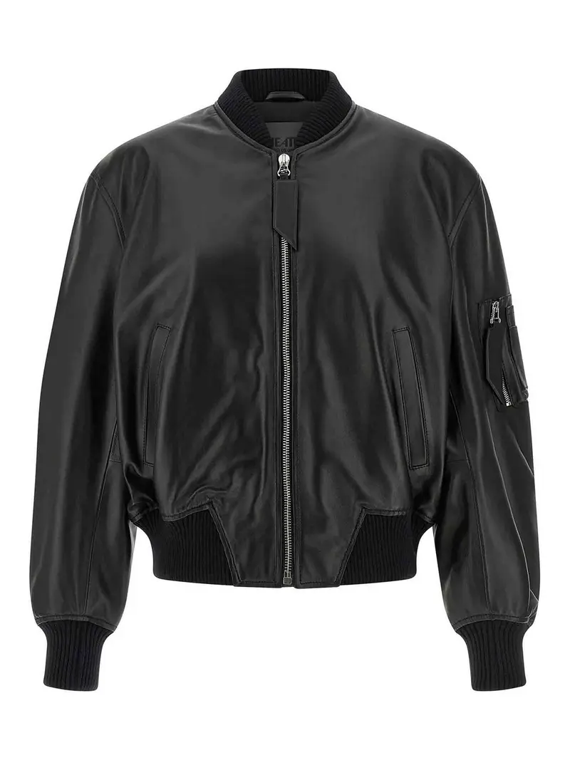 Giubbotto bomber in pelle Nero