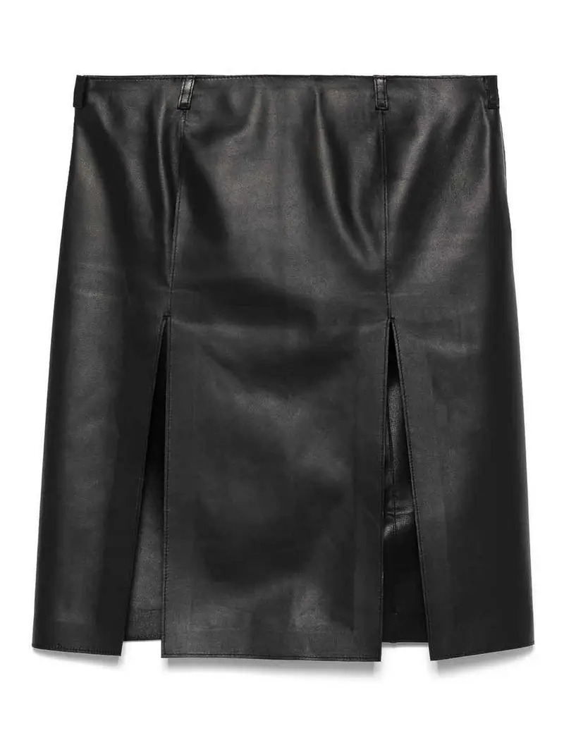 Gonna in pelle nera con fessure anteriori Nero