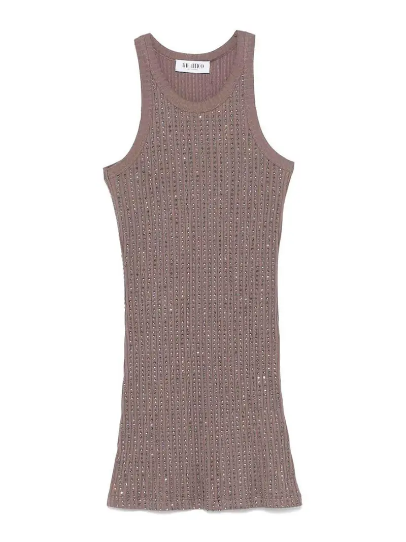 MiniVestito aderente in cotone con strass Marrone