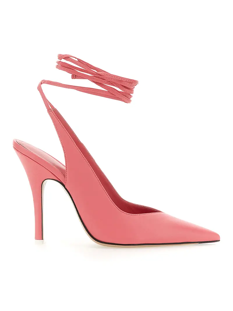 Sandali in pelle a punta con lacci Rosa