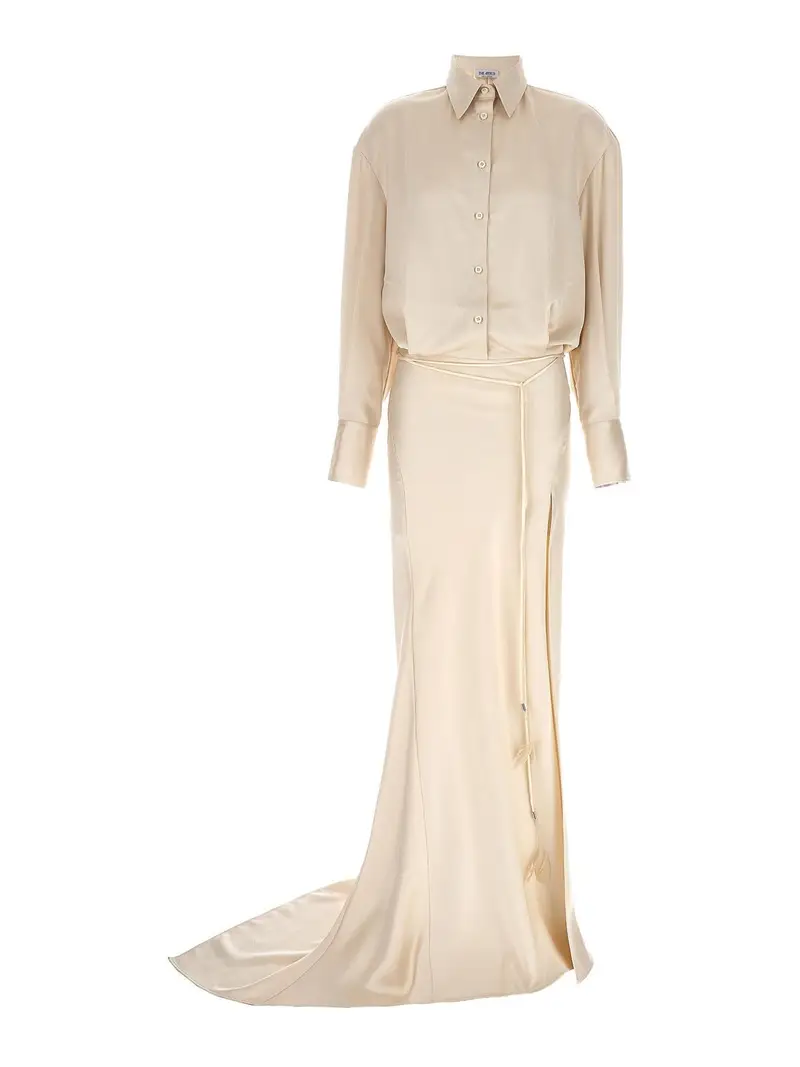 Vestito Chemisier Lungo in Raso Bianco