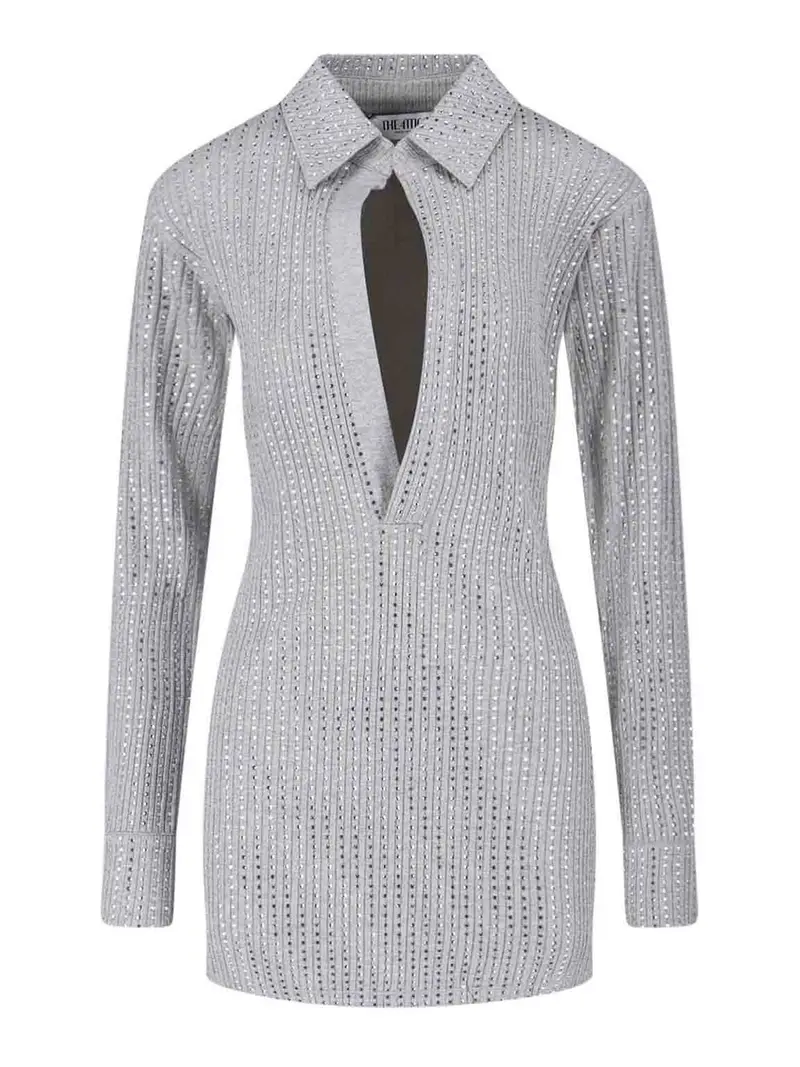 Vestito Mini Con Strass Grigio