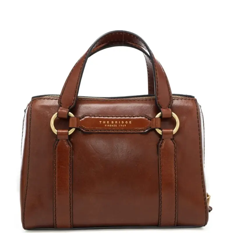 borsa a mano da donna in vera pelle con doppio manico e logo lettering stampato a fuoco sul davanti cuoio