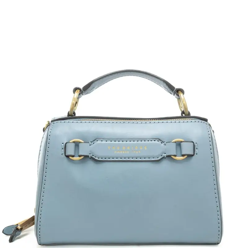 borsa a mano da donna in vera pelle con logo lettering stampato a fuoco sul davanti acqua