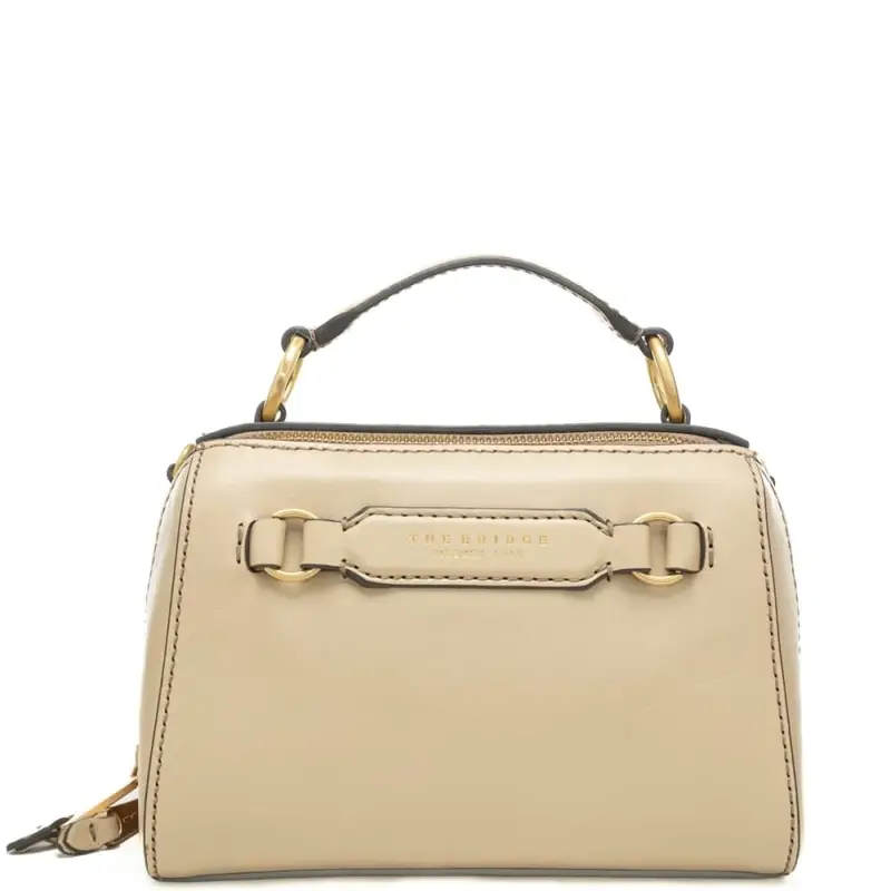 borsa a mano da donna in vera pelle con logo lettering stampato a fuoco sul davanti burro