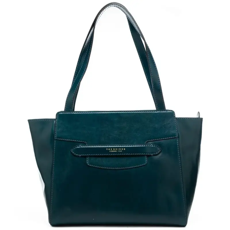 borsa a spalla da donna grande in vera pelle con doppio manico e logo lettering stampato a fuoco sul davanti blu