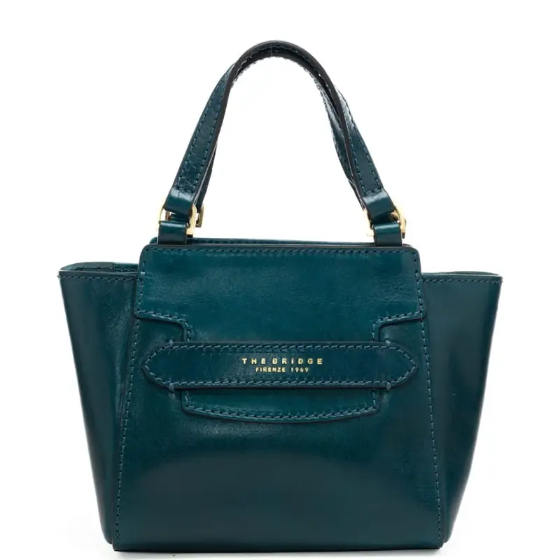 borsa a spalla da donna in vera pelle con doppio manico e logo lettering stampato a fuoco sul davanti blu