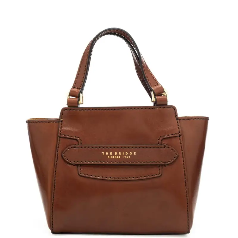 borsa a spalla da donna in vera pelle con doppio manico e logo lettering stampato a fuoco sul davanti cuoio