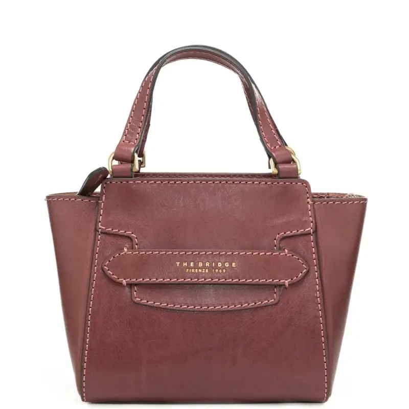 borsa a spalla da donna in vera pelle con doppio manico e logo lettering stampato a fuoco sul davanti orchidea