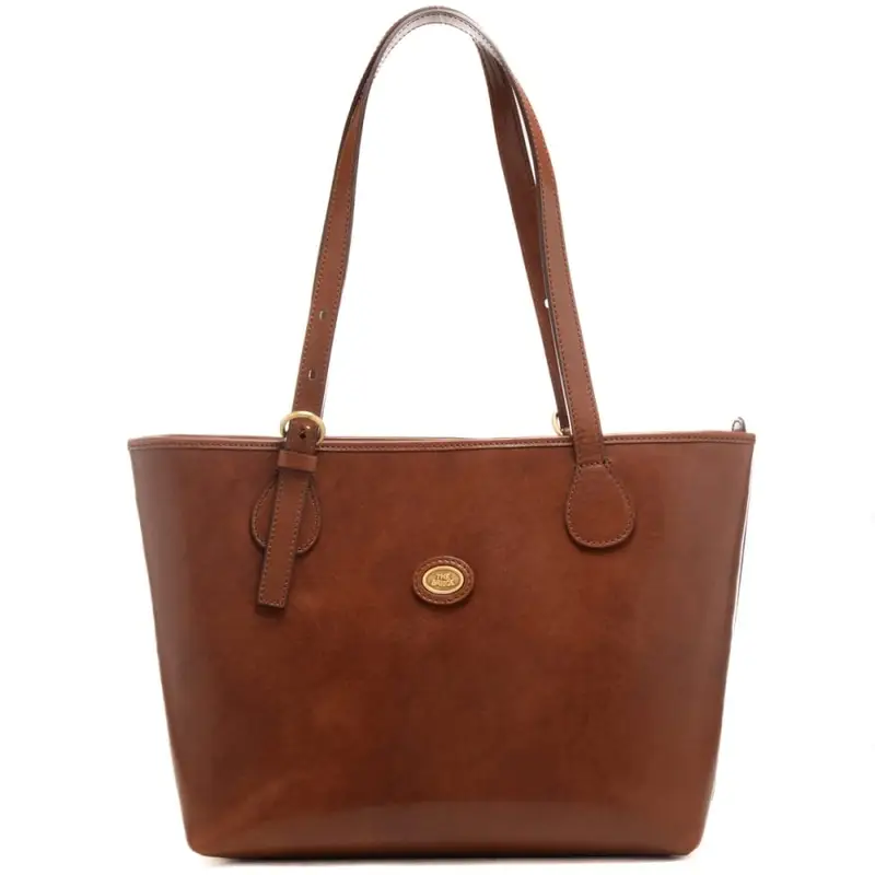 borsa a spalla da donna in vera pelle con manici regolabili cuoio