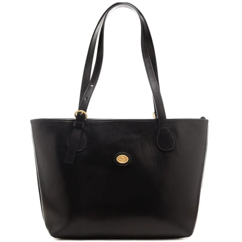 borsa a spalla da donna in vera pelle con manici regolabili nera