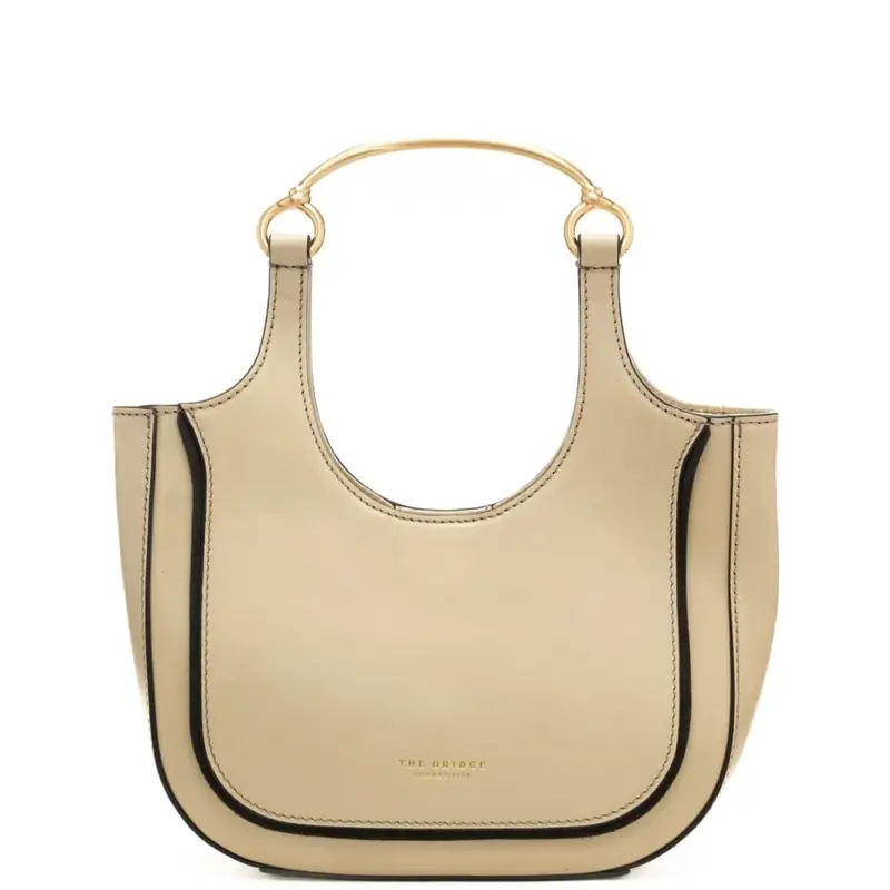 borsa a spalla da donna in vera pelle con manico in metallo dorato beige