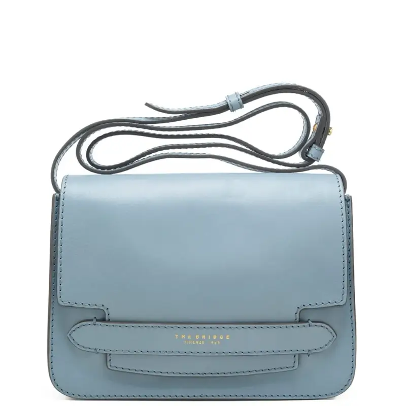 borsa a tracolla da donna con logo lettering stampato a fuoco azzurro