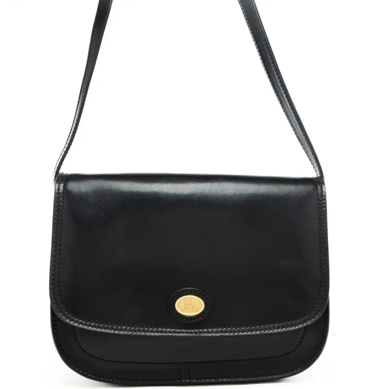 borsa a tracolla da donna in vera pelle con logo in metallo sul davanti nero