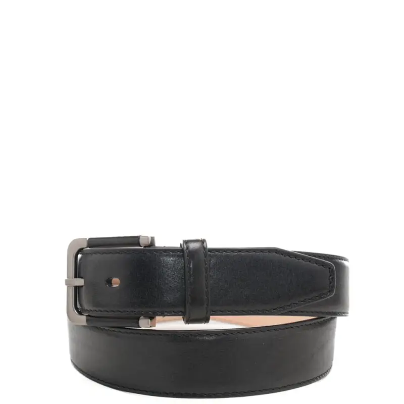 cintura da uomo in vera pelle con fibbia dorata rivestita nero palladio miniatura 2