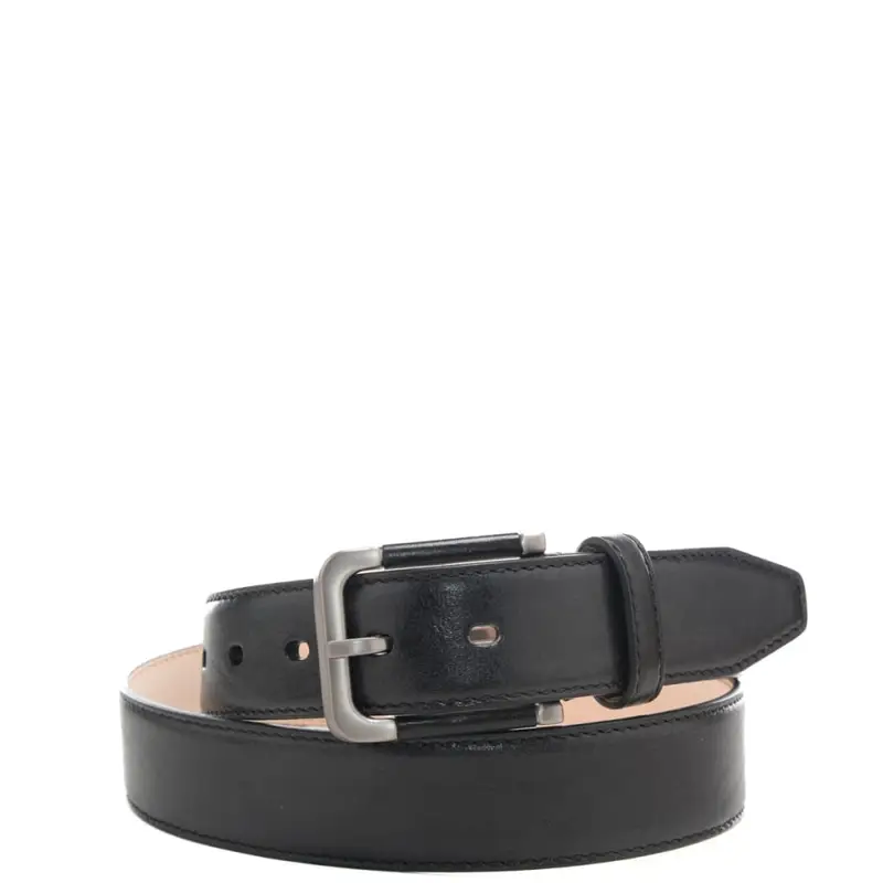 cintura da uomo in vera pelle con fibbia dorata rivestita nero palladio