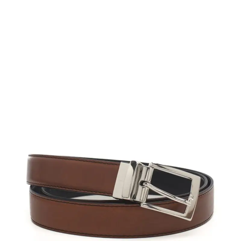 The Bridge cintura da uomo reversibile con fibbia argento e ardiglione cuoio nero
