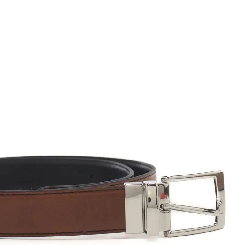 The Bridge cintura da uomo reversibile con fibbia argento e ardiglione cuoio nero miniatura 2