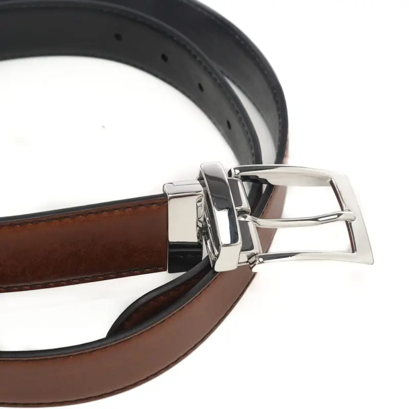 The Bridge cintura da uomo reversibile con fibbia argento e ardiglione cuoio nero miniatura 3