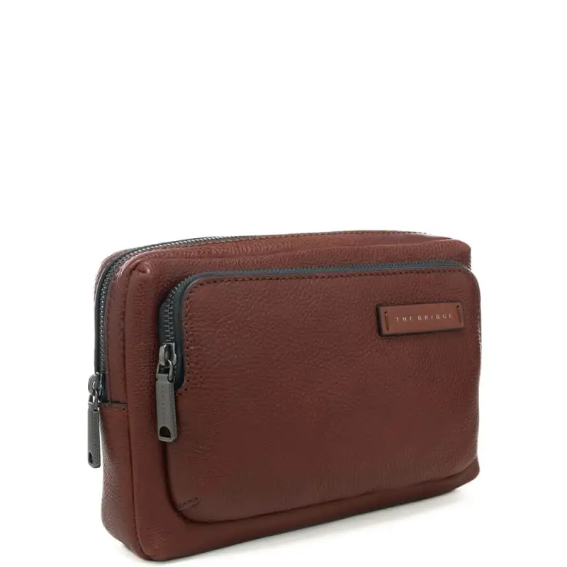 pochette da uomo in vera pelle con tasca esterna con zip cuoio miniatura 2