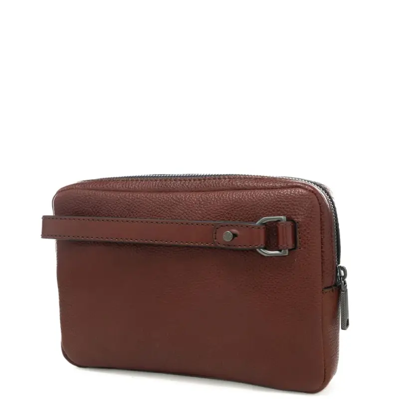 pochette da uomo in vera pelle con tasca esterna con zip cuoio miniatura 3