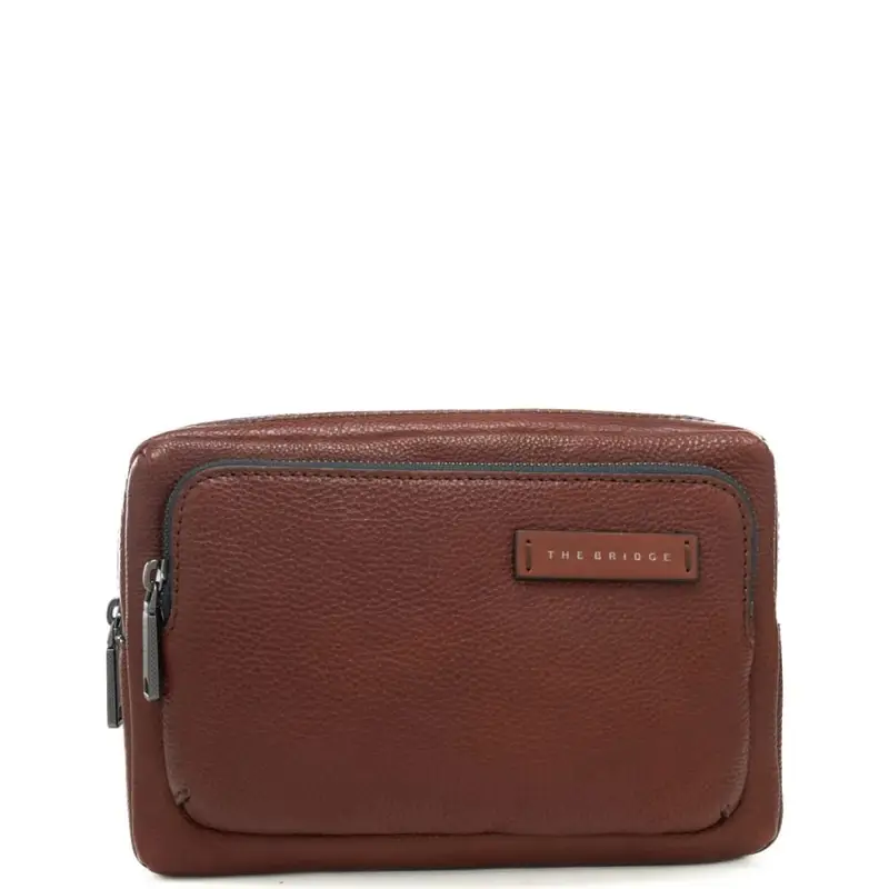 pochette da uomo in vera pelle con tasca esterna con zip cuoio