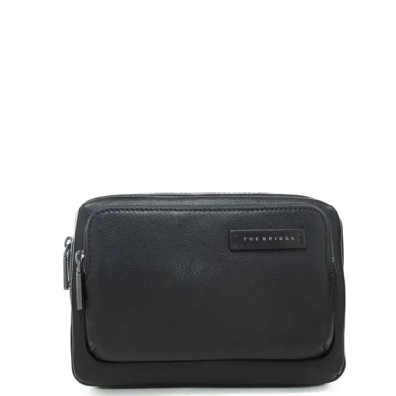 pochette da uomo in vera pelle con tasca esterna con zip nera