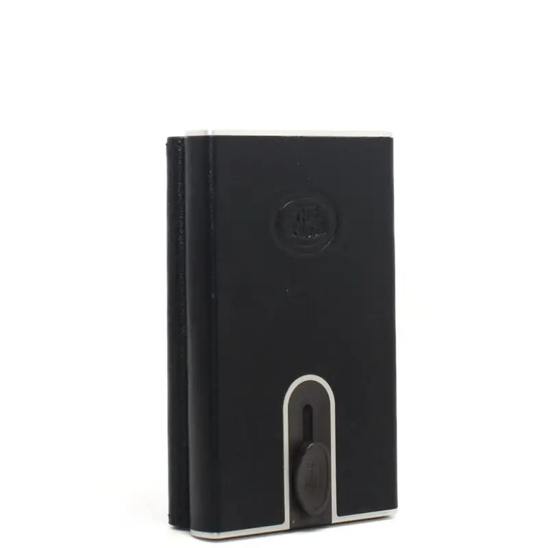 porta carte da uomo con sliding system, protezione rfid e tasca porta monete in pelle nera miniatura 2