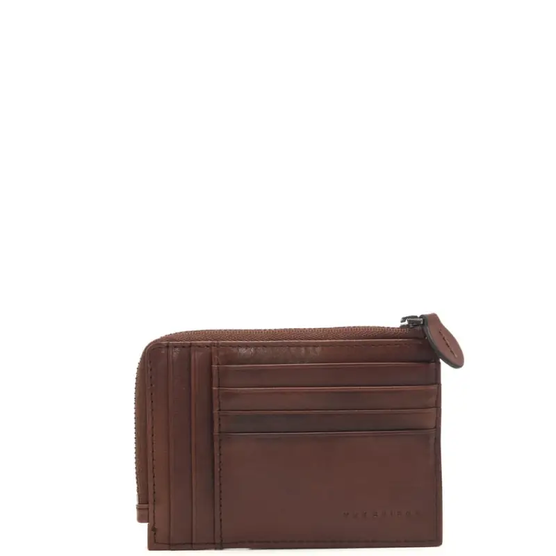 The Bridge portacarte da uomo con tasca porta monete con zip in vera pelle marrone cuoio miniatura 3