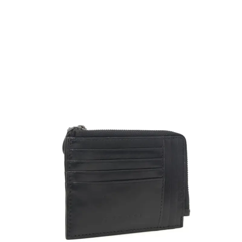 The Bridge portacarte da uomo con tasca porta monete con zip in vera pelle nera miniatura 2