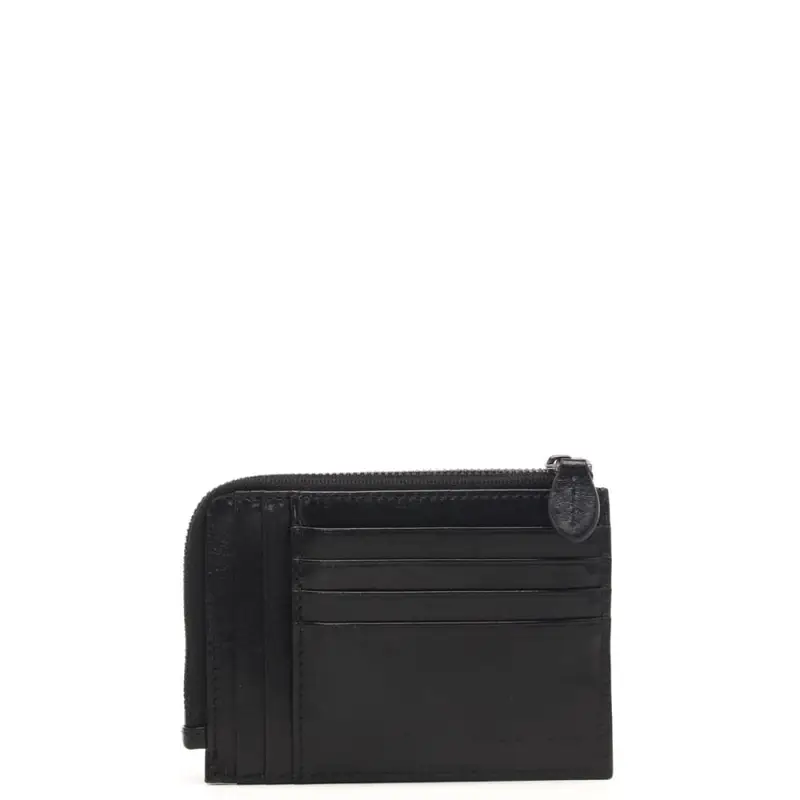 The Bridge portacarte da uomo con tasca porta monete con zip in vera pelle nera miniatura 3