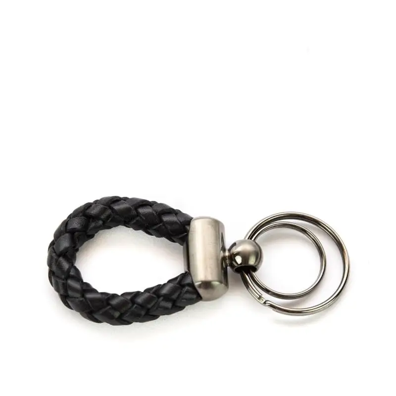 portachiavi uomo con anelli acciaio in pelle nero
