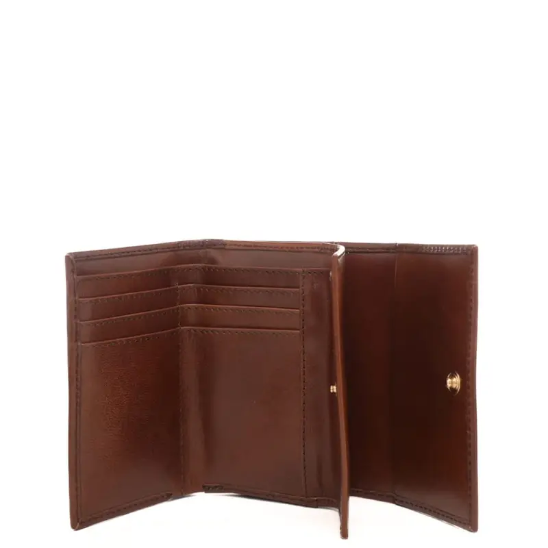 portafoglio a libro da donna in vera pelle con logo lettering stampato a fuoco sul davanti cuoio miniatura 2