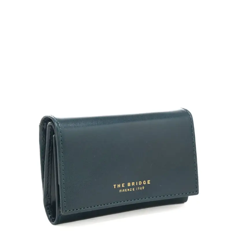 portafoglio a libro da donna in vera pelle con logo lettering stampato a fuoco sul davanti pavone miniatura 2